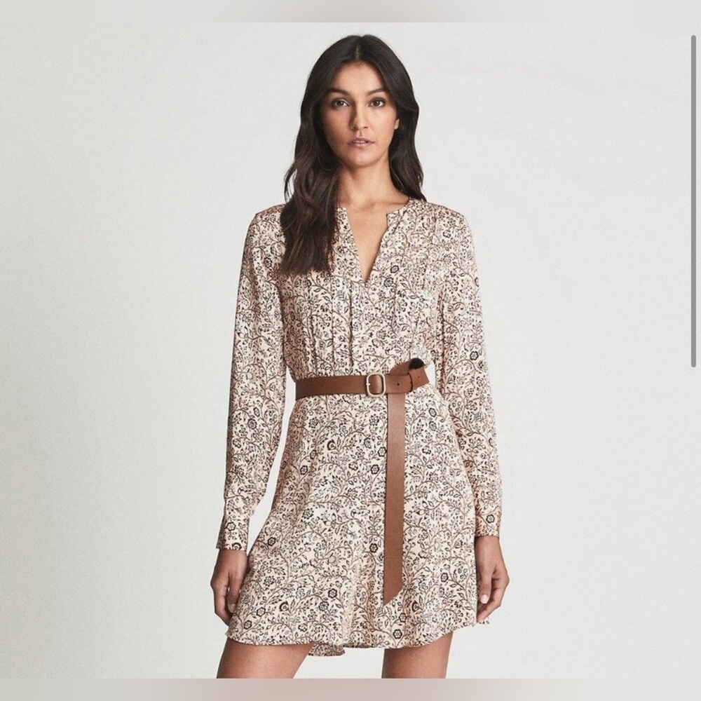Reiss Billie paisley tie waist long sleeve shirt Dress pink SZ 10US New no 🏷️